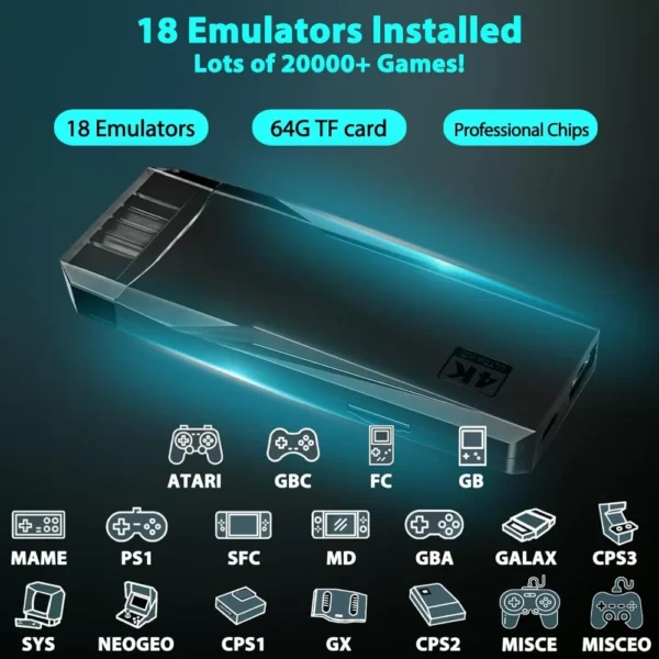 kf-S3009e75ab8ac4618af74b533919157dc0 Wireless Retro Game Console Stick, 20,000+ Classics, 4K HDMI, Plug & Play, 18 Emulators, Dual 2.4G Wireless Controllers (64GB).