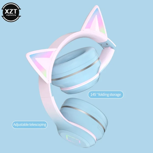 New Headset Bluetooth 5.1 Wireless Gamer Cute Cat Ear Headphones with Mic RGB LED Light For Kids PC Gamer Laptop Earphones Gifts