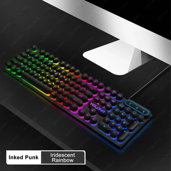 kf-S4cb3dc4d26a8401498c894749070a014j 104keys Punk Retro Keyboard Rainbow Backlight Wired Keyboard RGB Backlit Breathing Light Gaming Ergonomic Keyboard for Office PC
