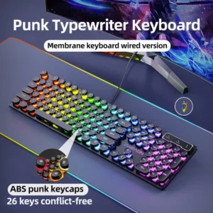 kf-S50269f80b2d242c68a916e2350243308o EWEADN GX330 Typewriter Gaming Keyboard, 104 Keys Wired Retro Punk Round Keycaps, with RGB Backlit, for Windows Laptop PC black