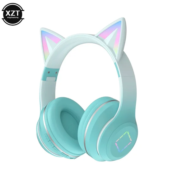New Headset Bluetooth 5.1 Wireless Gamer Cute Cat Ear Headphones with Mic RGB LED Light For Kids PC Gamer Laptop Earphones Gifts