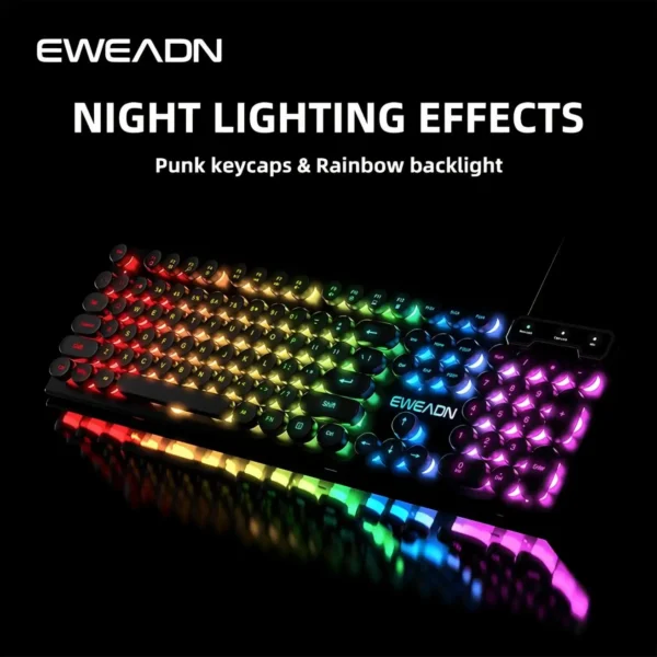 kf-S74f8058a4ae24df28cfe07db5469c32cH EWEADN GX330 Typewriter Gaming Keyboard, 104 Keys Wired Retro Punk Round Keycaps, with RGB Backlit, for Windows Laptop PC black