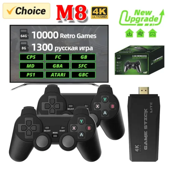 M8 2.4G Dual Wireless Controller 64GB Storage 10000 Classic Retro Games 4K HD Video Gaming Console