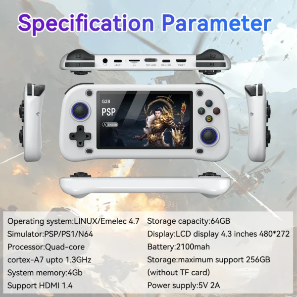 G28 handheld game console landscape square screen portable retro nostalgic open source handheld PSP arcade dual joystick