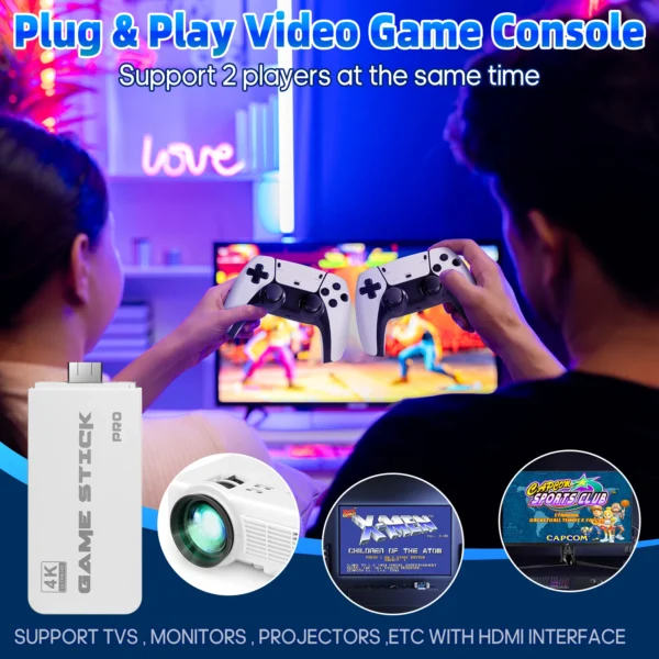 2025 4K Retro Game Stick 64GB Memory Card 20000+Games 23 Emulators Plug-and-Play Double 2.4GHz Wireless Game Controller