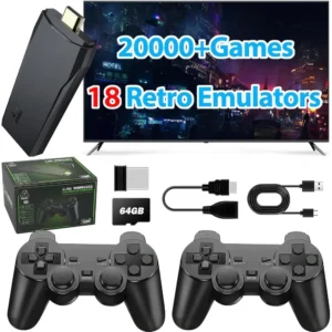 kf-Sd9236250f1f04a00ba9ff8244092615f1 Wireless Retro Game Console Stick, 20,000+ Classics, 4K HDMI, Plug & Play, 18 Emulators, Dual 2.4G Wireless Controllers (64GB).