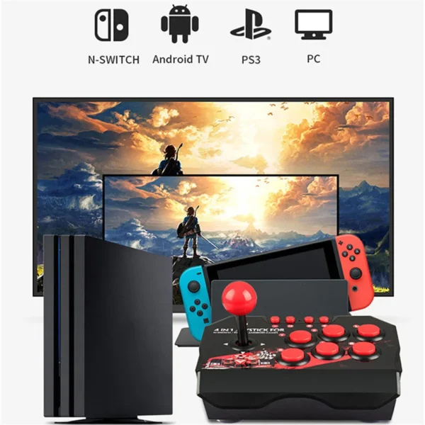 kf-Sfe15b93fc16545ab998de6bc679029b4C 4 in 1 Retro Arcade Station Fighting Stick Game Joystick Controller USB Wired Rocker for PS3/Switch/PC/Android Games Console